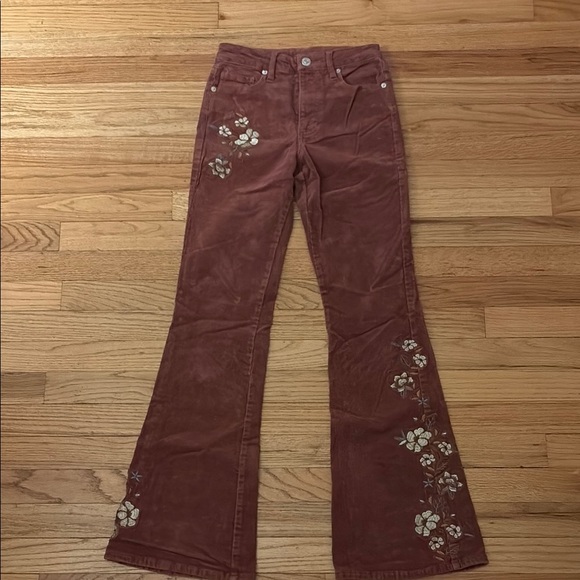 Denim - Floral Embroidered Corduroy Pants